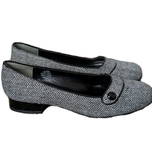 Vintage Worthington Herringbone Tweed Loafers, Block Heel 90's Classic Sz. 10 - Picture 3 of 9